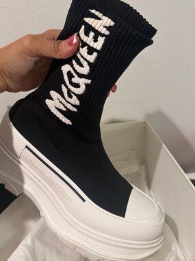 Authentic Alexander McQueen Black and White Sock Platform Sneaker